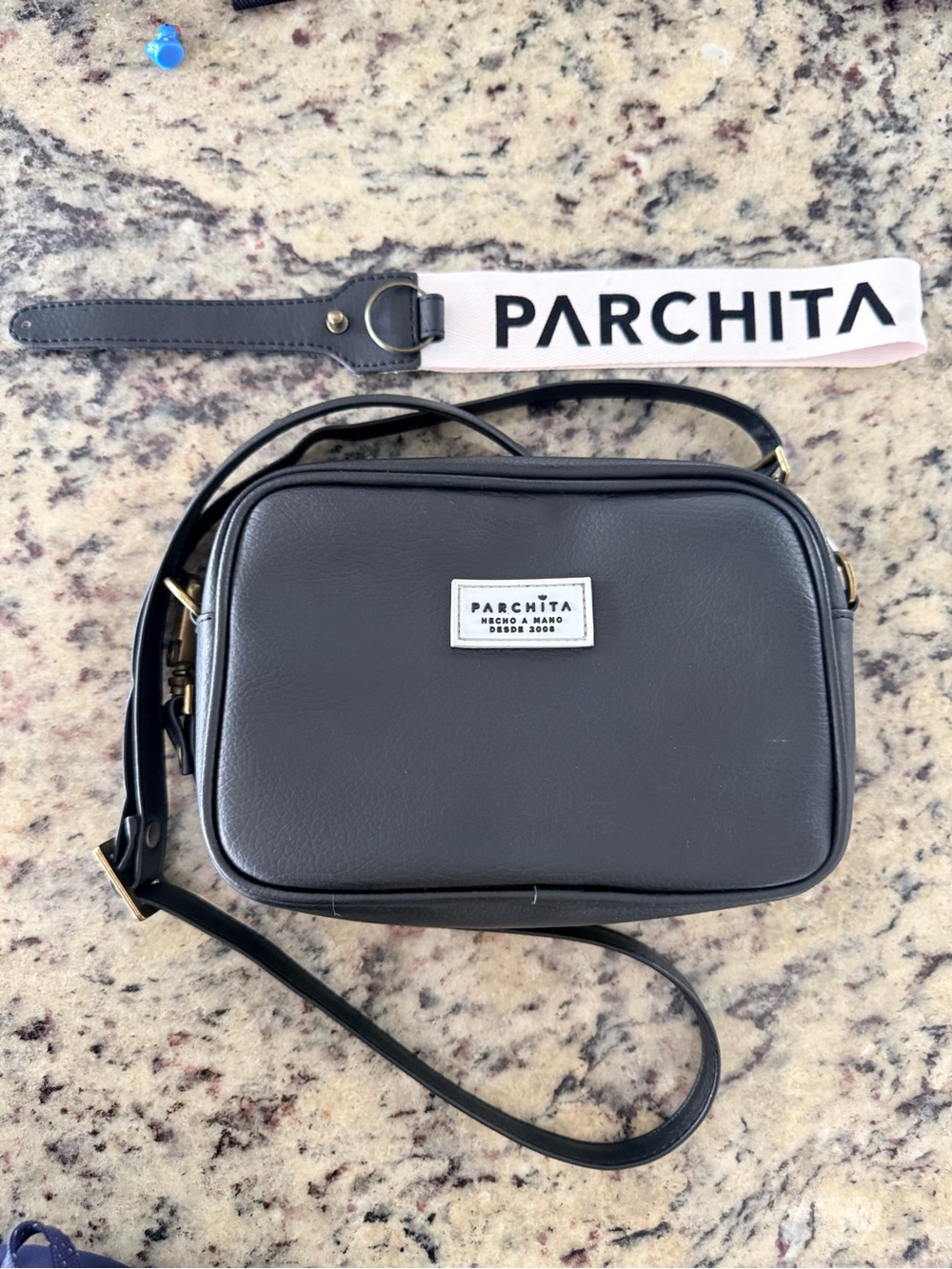PARCHITA Black Crossbody Camera Bag with Logo Strap